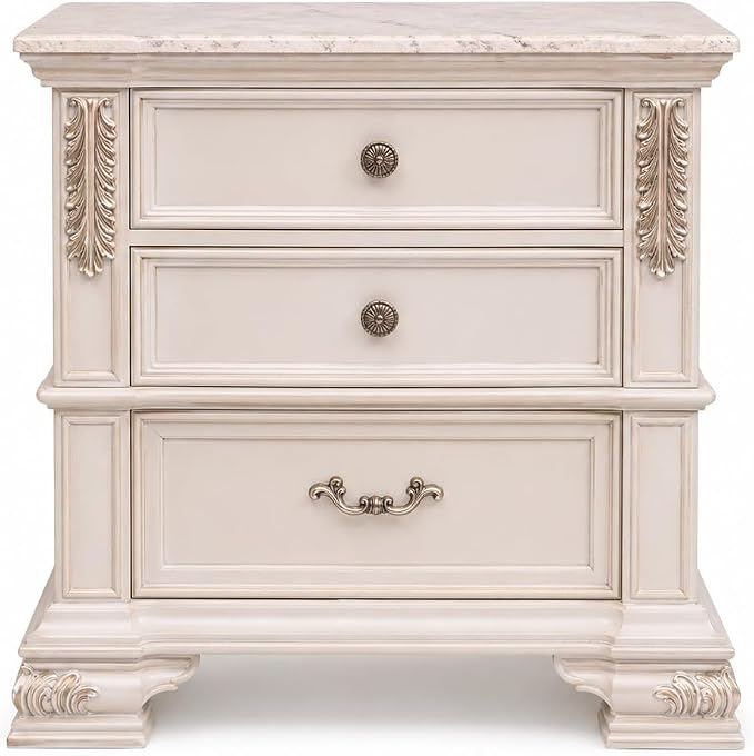First of a Kind Traditional Wood Bedside Table Santa Monica Collection White - Image 2