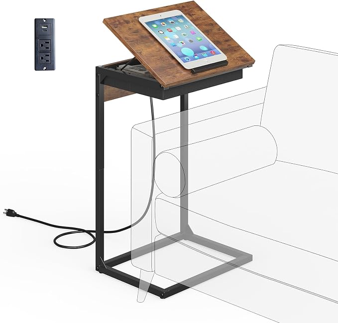 sthmec C Shaped End Table with Charging Station, 45° Tiltable Adjustable Flip by Unknown