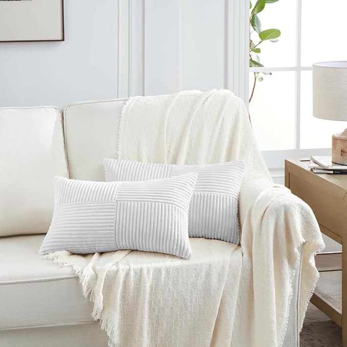 Fancy Homi 2 Packs White Lumbar Decorative Throw Pillow Covers 12x20 Inch - Image 6