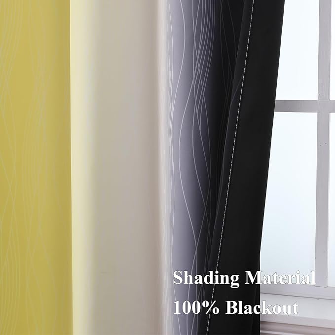 Estelar Textiler Black and Yellow Blackout Curtains 45 Inch Length, Full Light - Image 5