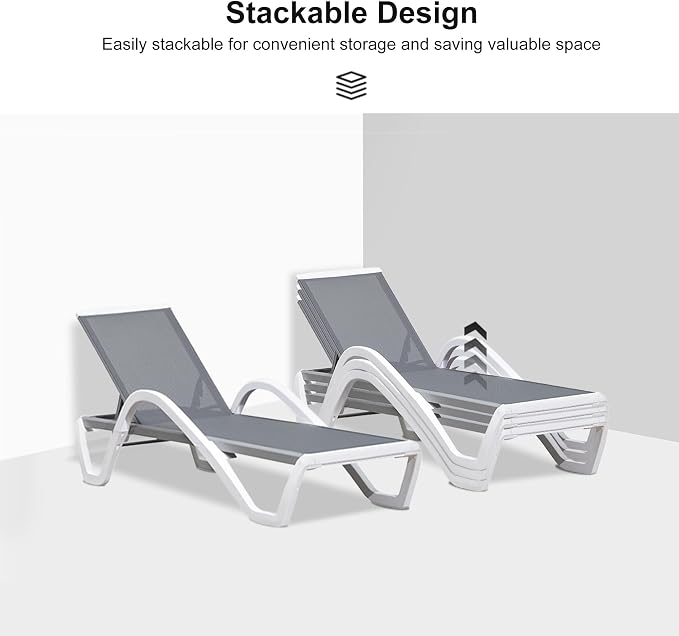 PURPLE LEAF Patio Chaise Lounge Chair Set Outside Aluminum Plastic Stackable - Image 5
