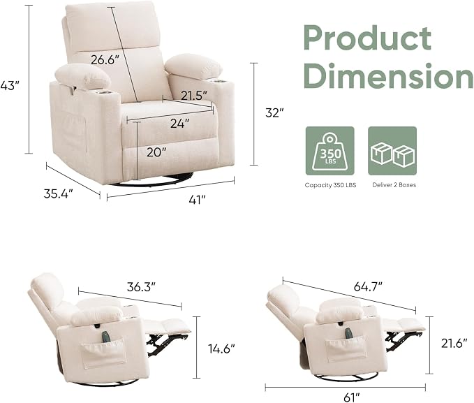 Rocking Chair Nursery with Adjustable Armrests, Electric Glider Recliner - Image 2