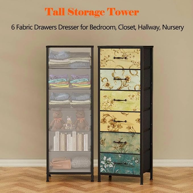 Furnulem Tall 6 Drawers Dresser, Vintage Storage Organizer Unit - Image 7