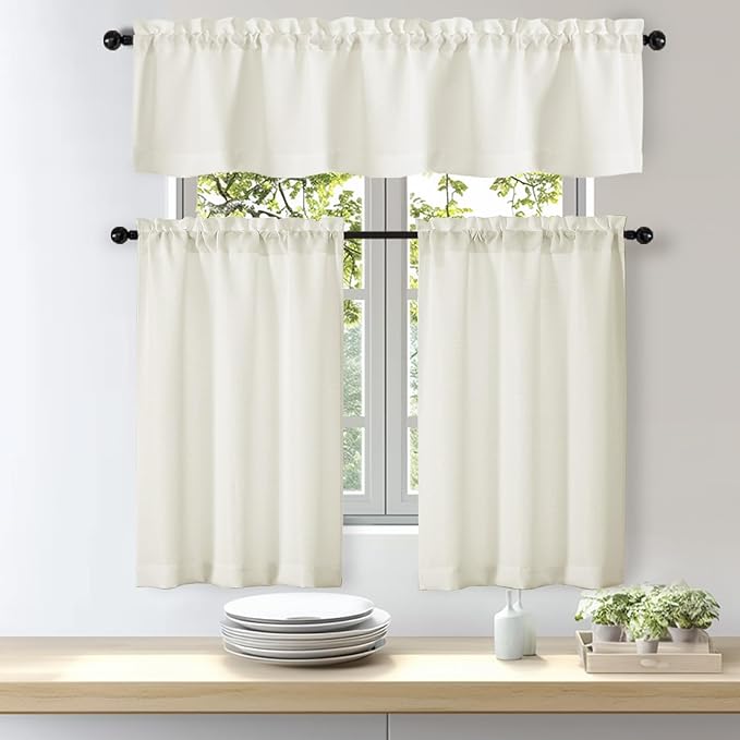 OWENIE Bob Valance Curtains 18 Inch Length 1 Piece, Faux Linen Slub Solid Ivory - Image 7