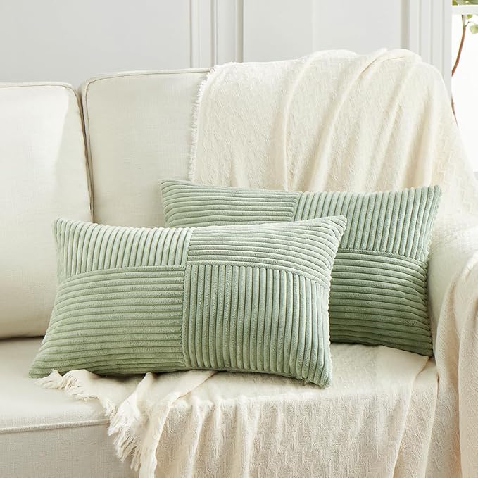 Fancy Homi 2 Packs Sage Green Long Lumbar Decorative Throw Pillow Covers 12x24 by Fancy+Homi