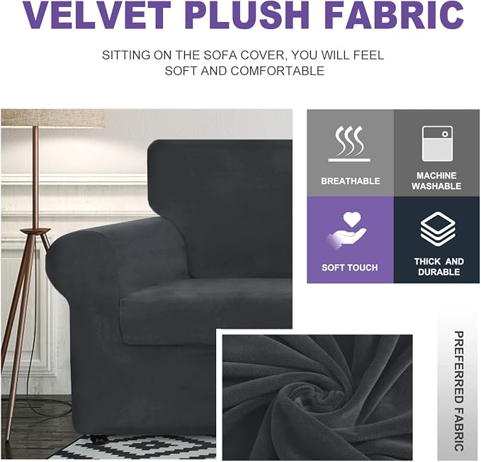 ZNSAYOTX Luxury Velvet Sofa Cover 3 Piece Stretch Loveseat Covers - Image 3