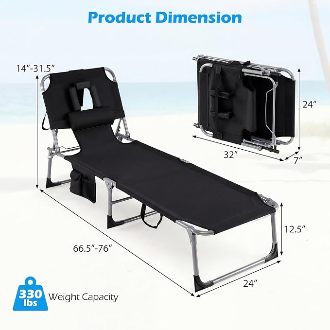 Goplus Tanning Chair, Folding Adjustable Patio Lounge Chair - Image 3