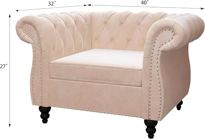 Living Room Chair, Modern Velvet Chesterfield Sofa Chair, Mid Century Single - Image 2