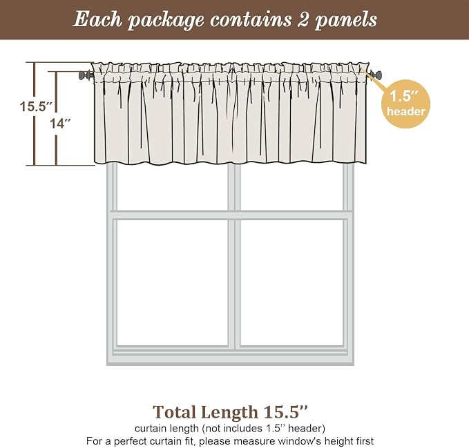 Chyhomenyc Sheer Valances for Windows 2 Pack, Small Window Curtains for Living - Image 3