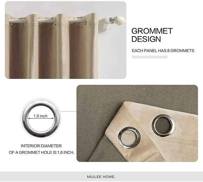MIULEE 2 Panels Blackout Velvet Curtains Solid Soft Grommet Camel Beige Curtain - Image 2