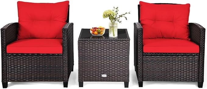 HAPPYGRILL 3 Pieces Patio Conversation Set, Outdoor Furniture Set PE Rattan - Image 9