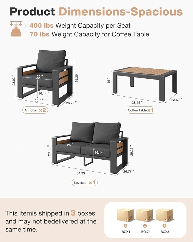 Aoxun Aluminum Patio Furniture Set, 4 Piece Luxury Outdoor Sectional - Image 7