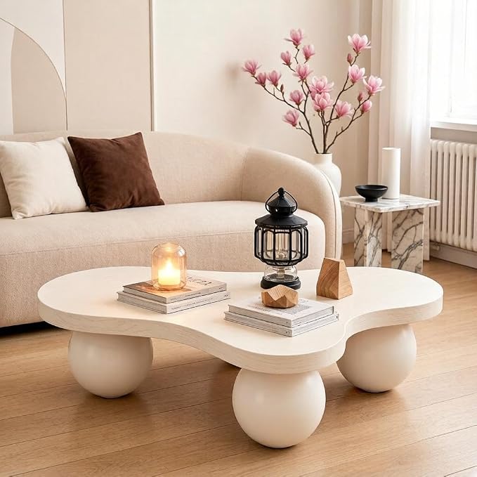 46" Cloud Coffee Table with 3 Ball Legs, Modern Irregular Center Table by BSYEIO
