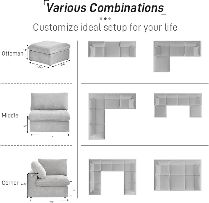 Cloud Couch Modular Sectional Sofa, 5 Seater Minimalist Deep Couches, Sofa - Image 5