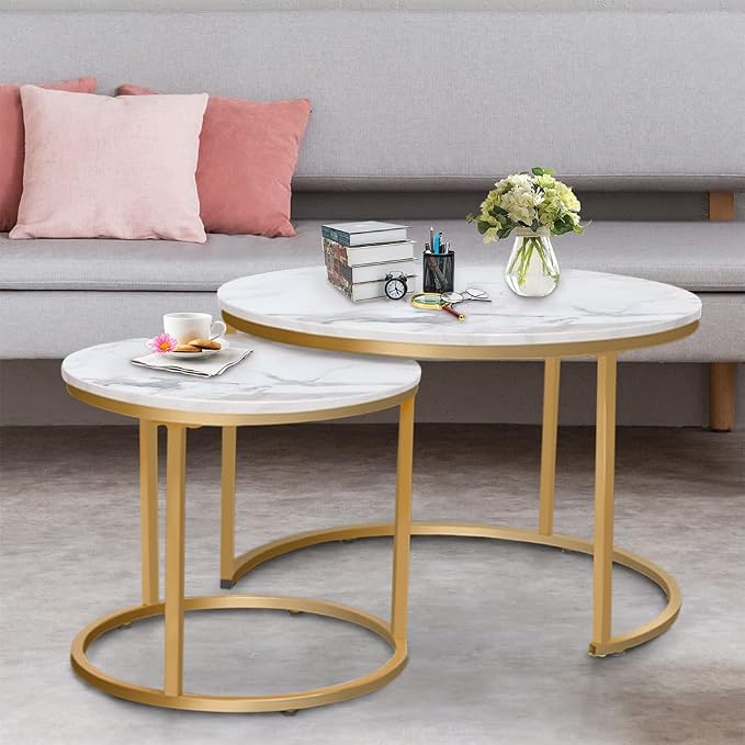 Garden 4 you Nesting Coffee Table Faux White Marble - Image 9