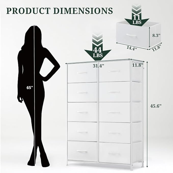 10-Drawer Dresser for Bedroom, Anti-Tip Tall Storage Organizer Chest of Drawers - Image 3