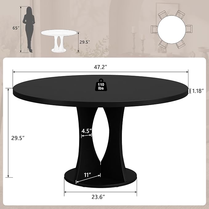 Einhomn 47.2-inch Round Dining Table, Kitchen Table - Image 2