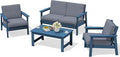 SERWALL 4 Piece HDPE Outdoor Furniture Set, All Weather Wood-Like Outdoor Sofa by SERWALL