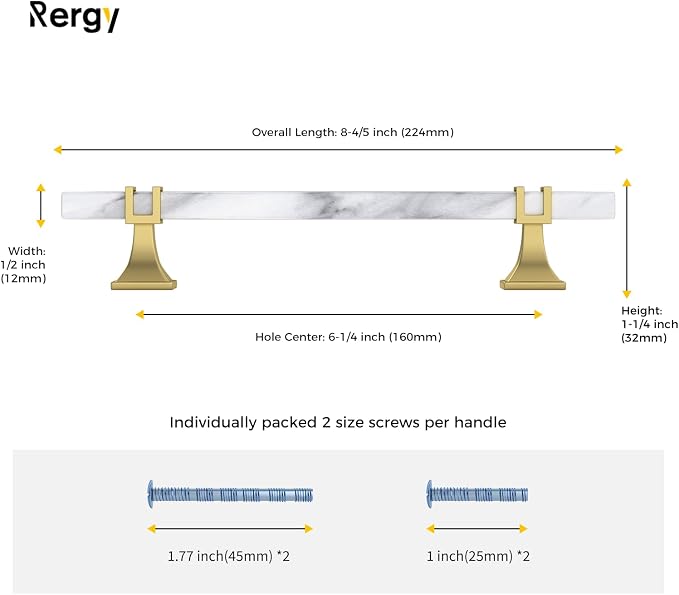 Rergy Cabinet Handles Marble Drawer Pulls and Knobs, T-Bar Hardware - Image 2