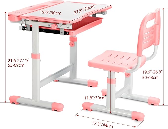 Rengue Kids Desk and Chair Set, Height Adjustable Children School Functional - Image 3