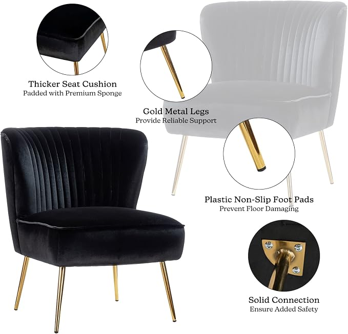 HULALA Home Velvet Accent Chair Set of 2, Modern Armless Upholstered Side Chair - Image 3