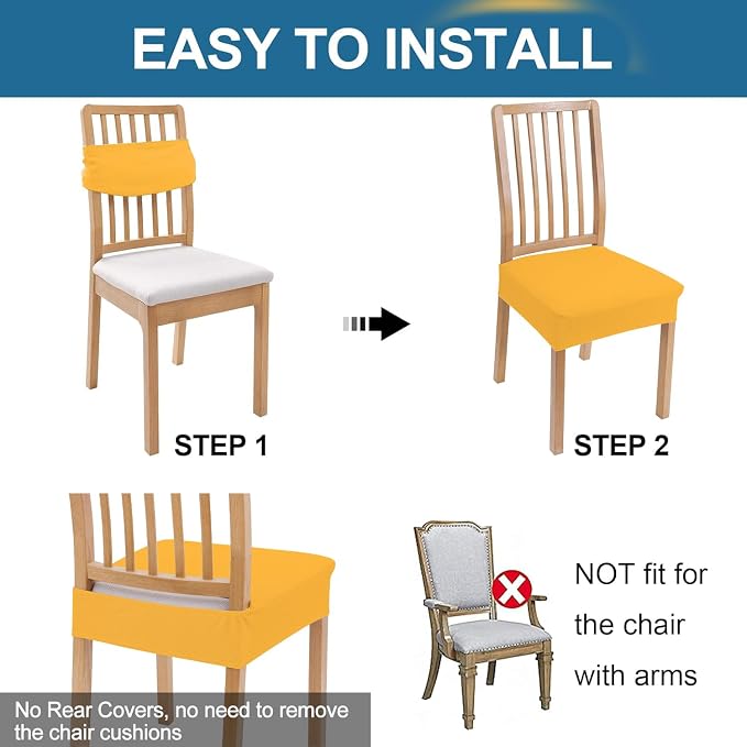 Smiry Waterproof Seat Covers for Dining Room Chairs Set of 8, Stretch Jacquard - Image 5