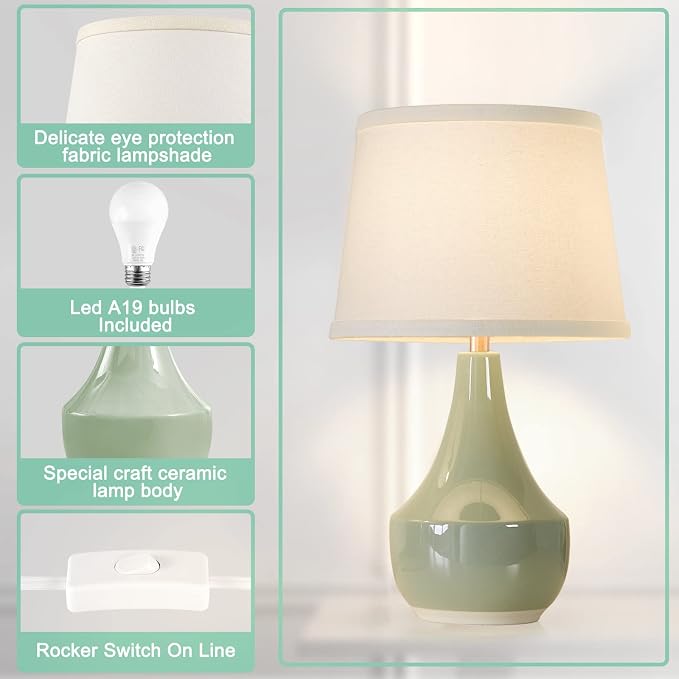 GyroVu 18" Table Lamp Set of 2, Ceramic Table Lamp Classic Beside Lamps - Image 7