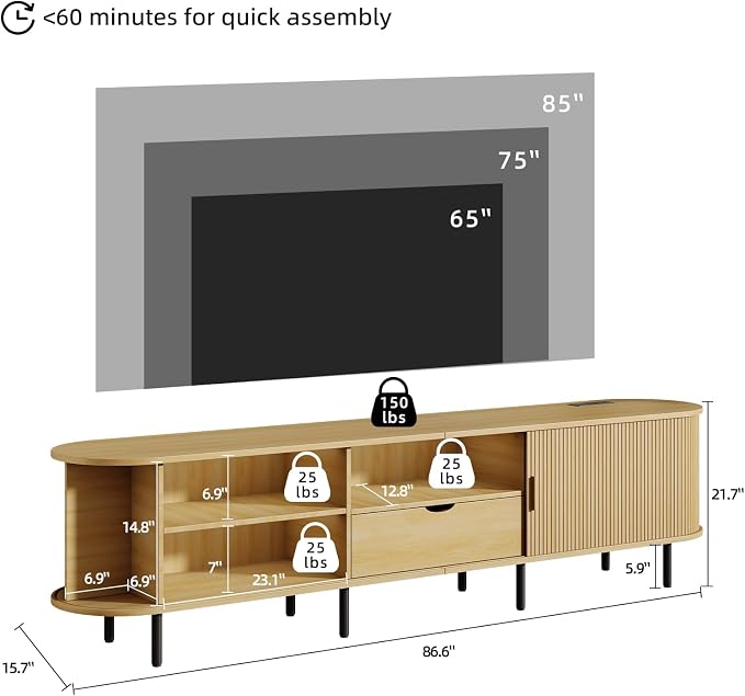 86.6" Mid-Century TV Stand - Image 2