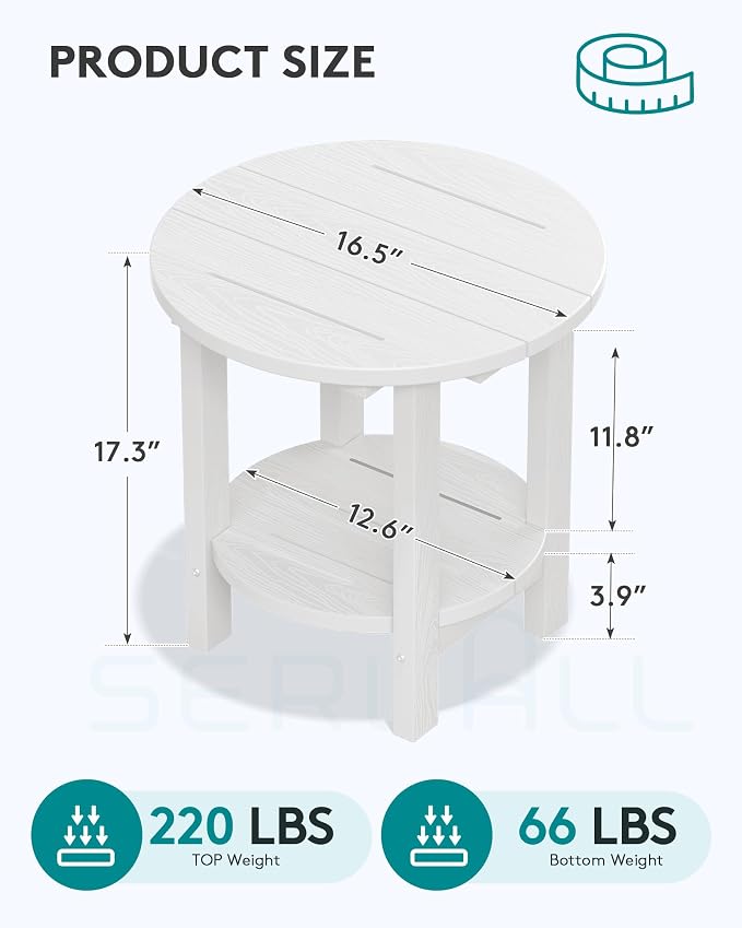 SERWALL Round Outdoor Side Table, HDPE Small Adirondack End Table, 2-Tier Patio - Image 3