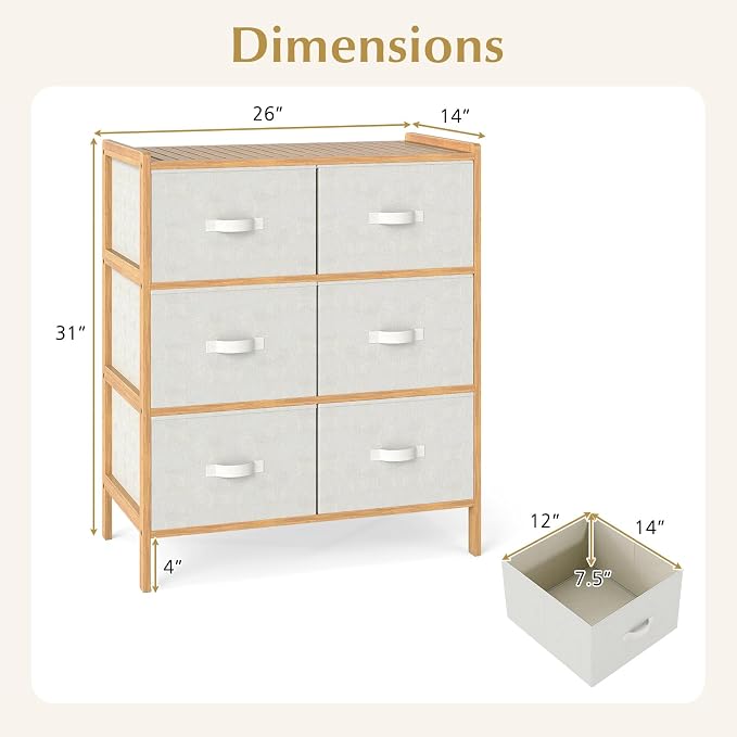 LOKO Fabric Dresser with 6 Drawers, Modern Storage Tower with 6 Folding Fabric - Image 3