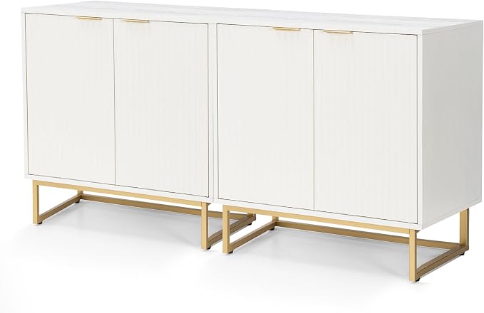 EYYTHUNG Fluted Storage Cabinets Set of 2, Sideboard Buffet Cabinet Accent - Image 8