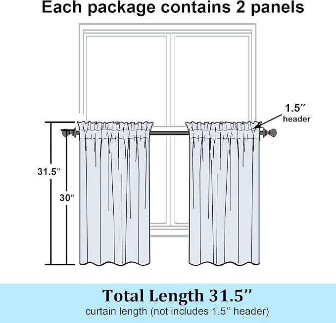 Simplebrand Semi Sheer Ivory Curtains 30 Inch Length 2 Panels, Geometric - Image 2