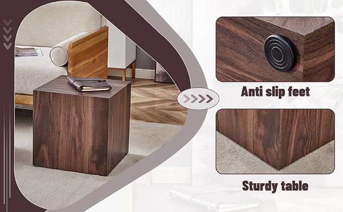 16'' Cube Coffee Table with Wood Grain Pattern, Square No Assembly End Table - Image 8