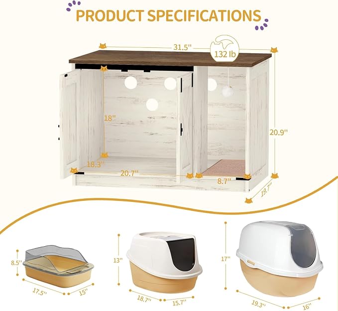 Hzuaneri Cat Litter Box Enclosure, Hidden Litter Box Cabinet Furniture - Image 7