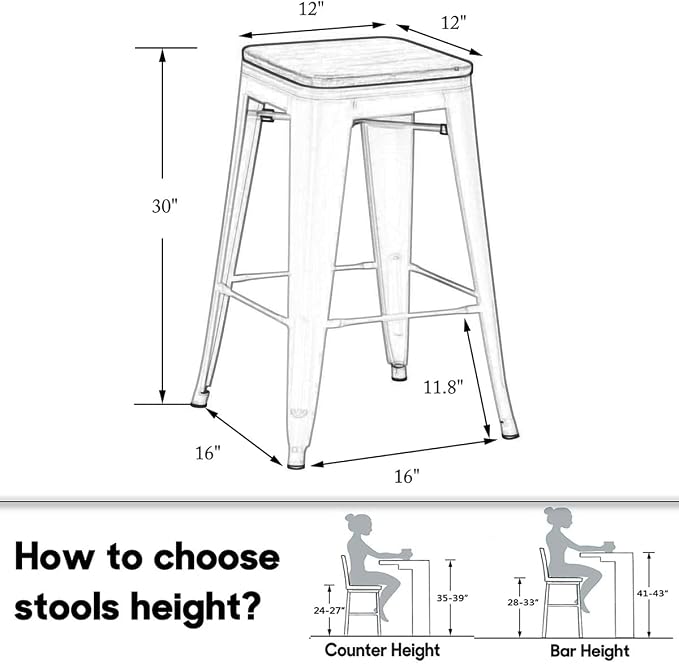 30" Backless Metal Counter Stool Height Bar Stools - Image 2