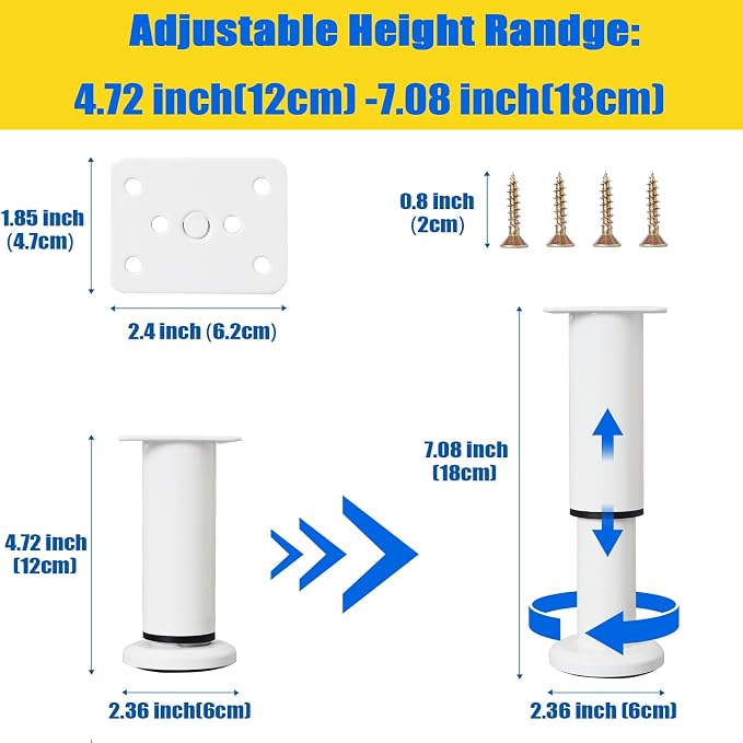 4PCS Adjustable Furniture Couch Cabinet Legs 4.72-7.48 Inch, Heavy Duty - Image 3