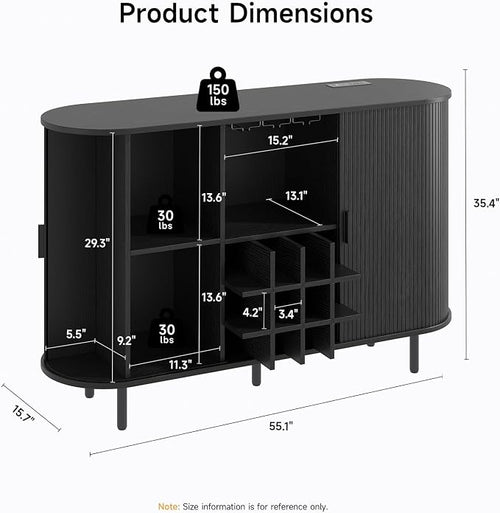 55 Inch Fluted Wine Bar Cabinet, Liquor Cabinet - Image 2