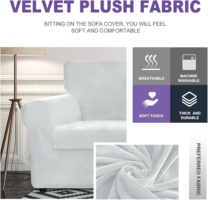 ZNSAYOTX Luxury Velvet Couch Cover 4 Piece Stretch Sofa Covers - Image 3