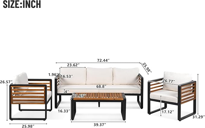 4-Pieces Outdoor Patio Sectional Sofa Set - Image 3