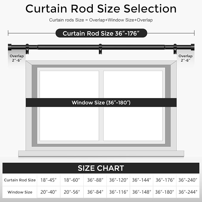 Black Curtain Rods for Windows 120 to 170 Inch, extra long drapery rod for - Image 5