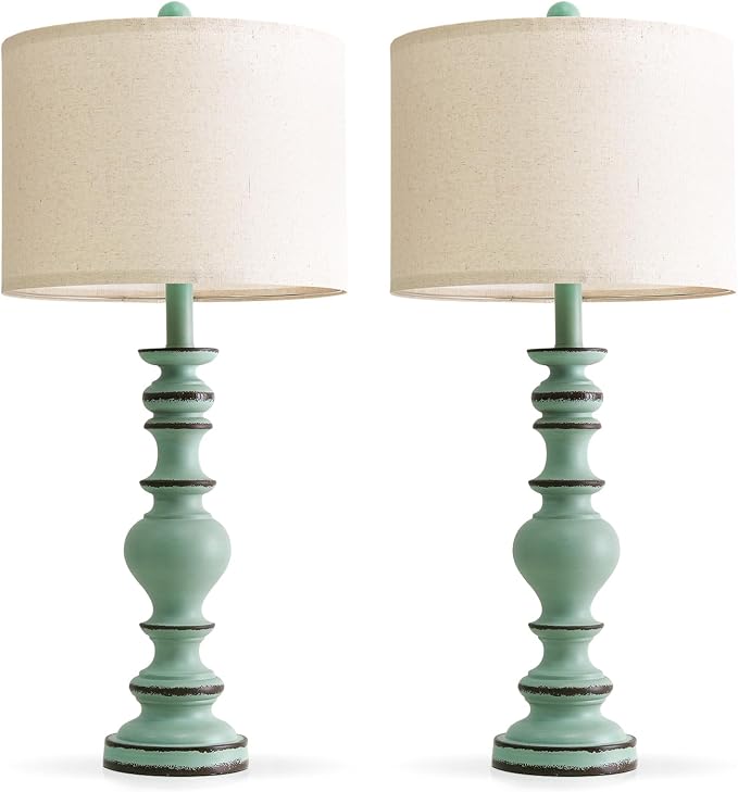 BOBOMOMO 27" Distressed Teal Table Lamps Set of 2, Large Coastal Farmhouse - Image 6