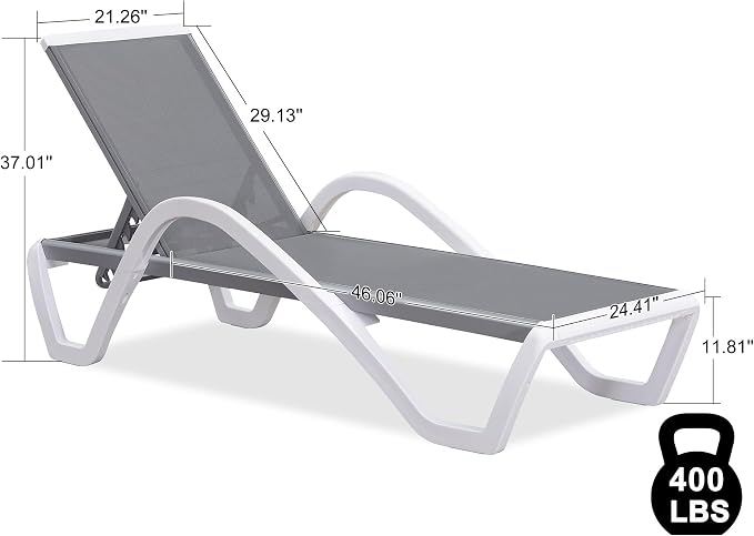 PURPLE LEAF Patio Chaise Lounge Chair Outdoor Plastic Textilene Sun Bathing - Image 2