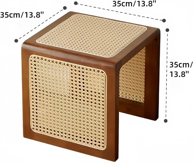 Japanese Style Wood Rattan Stool Side Table Multi-Functional Shoe Bench Night - Image 2