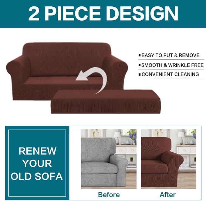 Turquoize Stretch Sofa Slipcover 2 Pieces Sofa Cover Couch Cover - Image 3