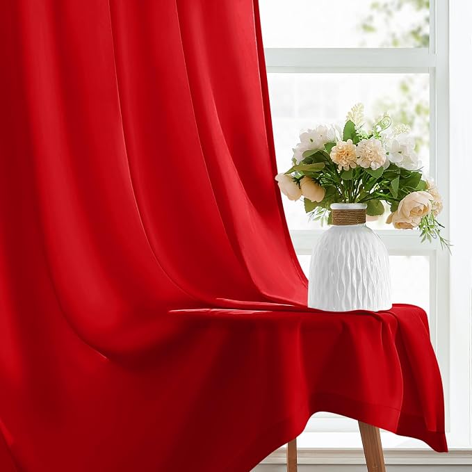 HOMEIDEAS Christmas Non-See-Through Red Privacy Sheer Curtains, 52 X 54 Inches - Image 5