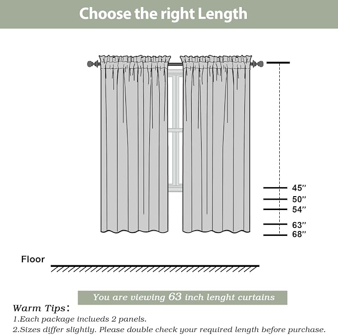 OWENIE Gray Sheer Curtains, Sheer Curtains 63 inch Length 2 Panels Set - Image 3