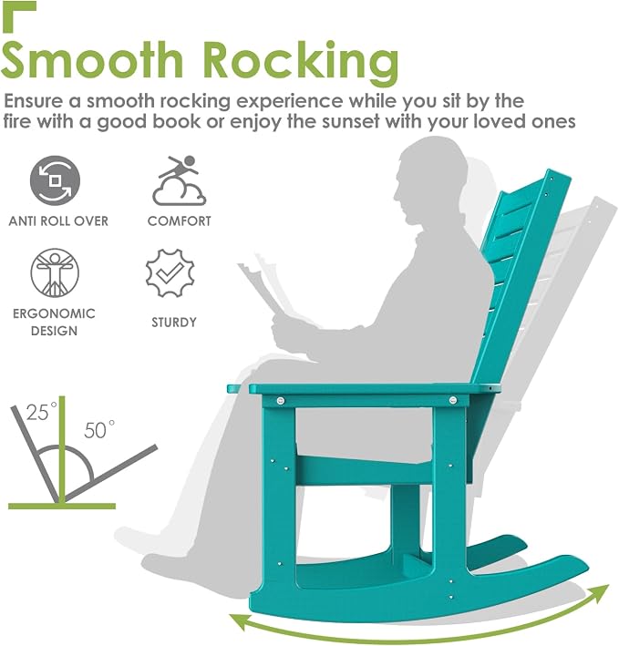 GREENVINES Outdoor Rocking Chairs | Set of 4 | Porch Rocker | HDPE Plastic | - Image 4