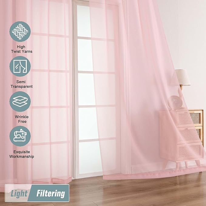 Blush Sheer Curtains for Window 72 inches Long 2 Panels Set, Soft Airy Modern - Image 5