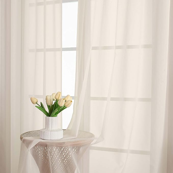 Chyhomenyc Cream Sheer Curtains 96 Inches Long 2 Panels, Light Filtering Cream - Image 2
