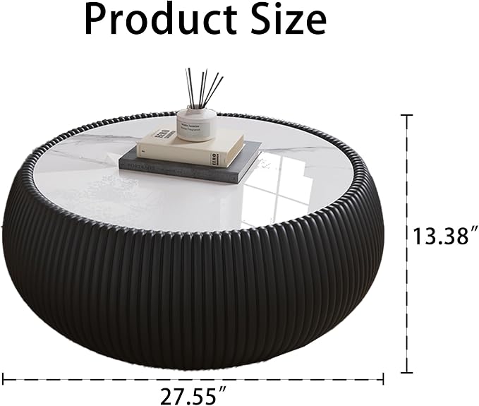 27.55" Round Marble Coffee Table, Modern Fluted Coffee Table - Image 2